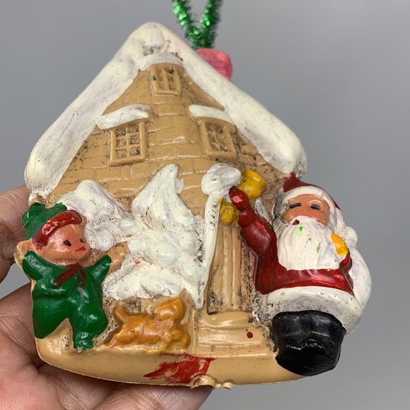 Vintage cottage Santa & elf Christmas tree ornament decoration - Picture 9 of 16